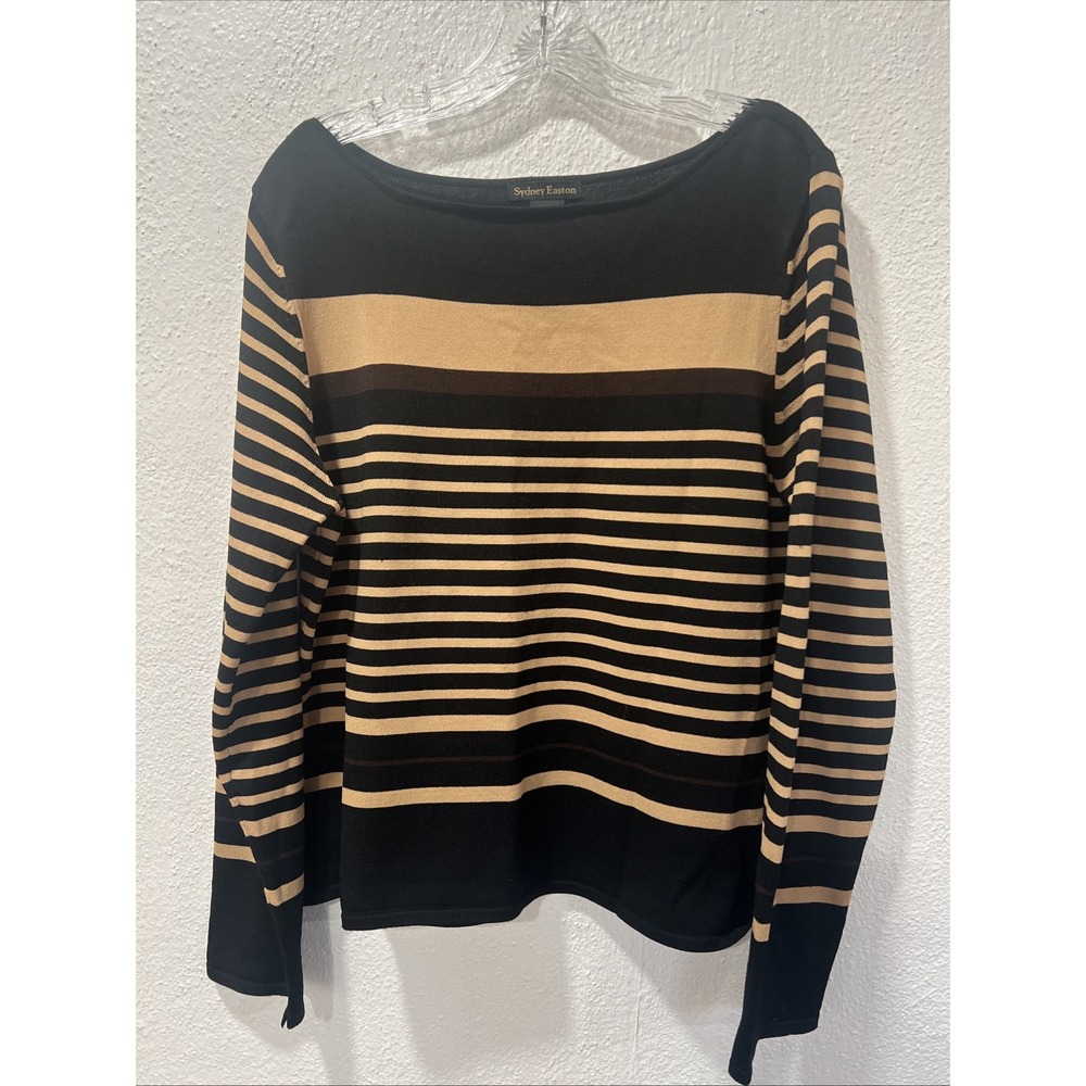 Sydney Easton Black Brown   Blouse/Sweater Women XL Knit Top Long Sleeve